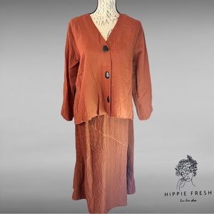 Lagon Look Habitat For Life 2 Piece Rust  Button Down Jacket/ Top W Skirt Set S